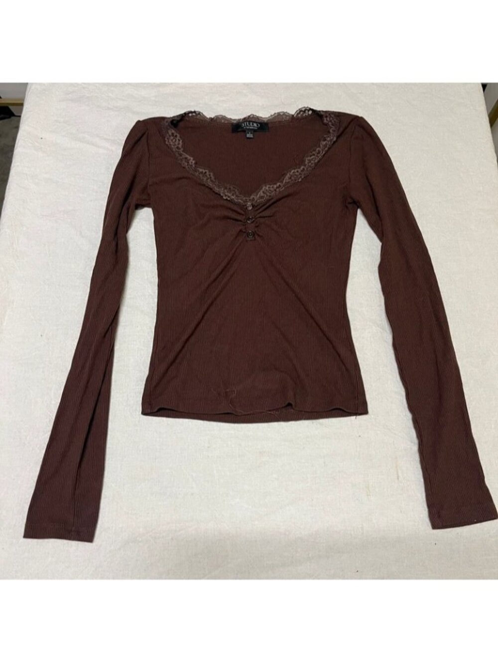 Brown top with lace trim